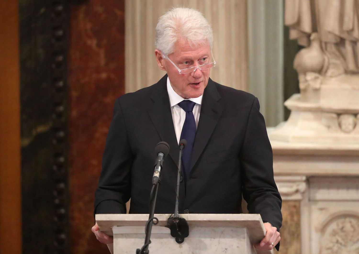 Bill Clinton speaking at Martin McGuinness' funeral in 2017. Bill Clinton speaking at Martin McGuinness' funeral in 2017.