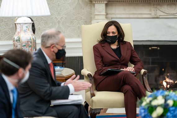 Vice President Kamala Harris listens as a National Security Council briefer talks during the daily presidential briefing in the Oval Office of the White House. Vice President Kamala Harris listens as a National Security Council briefer talks during the daily presidential briefing in the Oval Office of the White House.