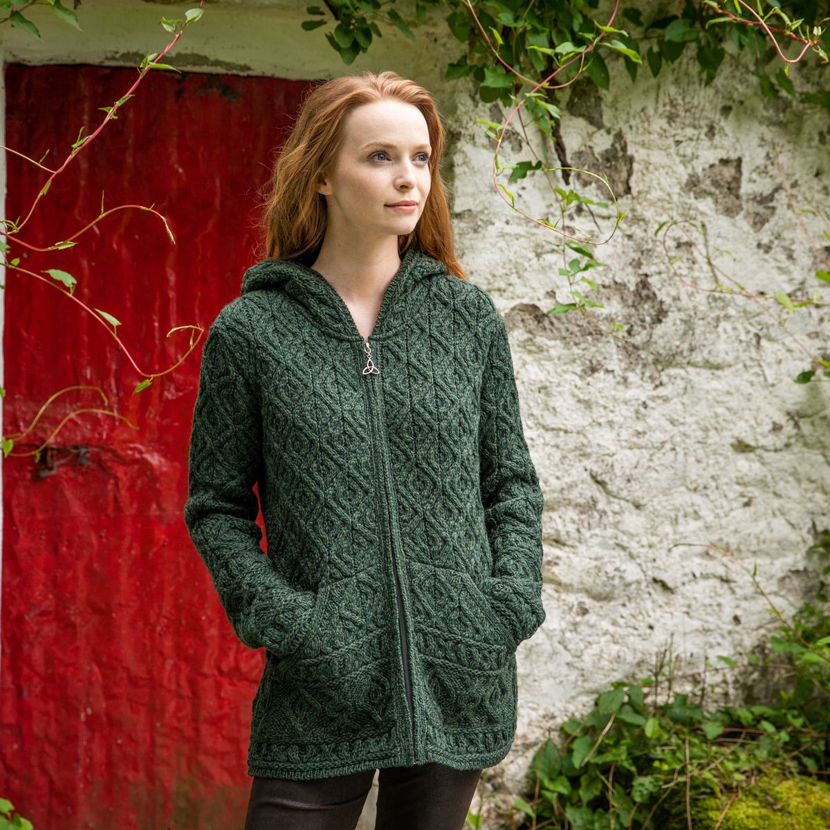 Kinsale Aran Hoddie, a combination of traditional Aran craft and modern design.The Irish Store Kinsale Aran Hoddie, a combination of traditional Aran craft and modern design.The Irish Store