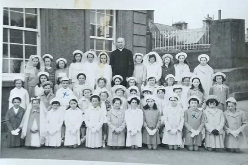 Jean Farrell and her classmates outside her school on their confirmation day. (Courtesy Jean Farrell)