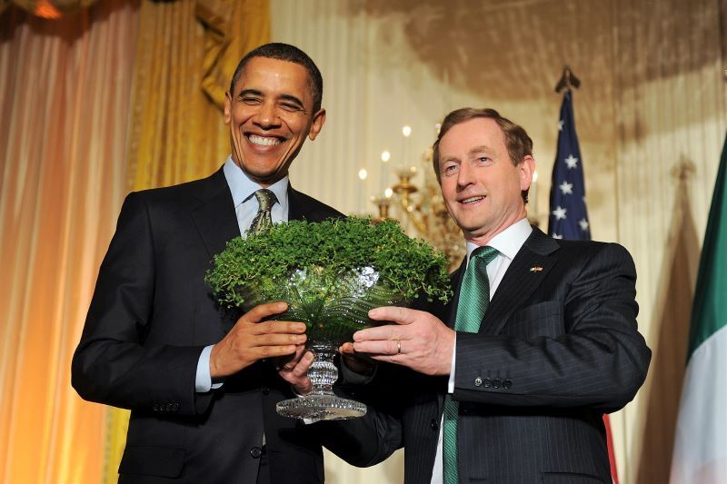March 17, 2011: Taoiseach Enda Kenny gives President Barack Obama a bowl of shamrock in the White House. (RollingNews.ie)