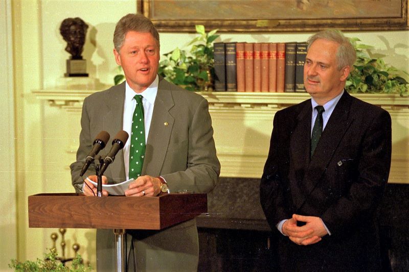 March 17, 1996: Taoiseach John Bruton looks on as President Bill Clinton makes a speech in the White House. (RollingNews.ie)