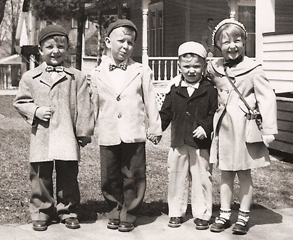 Mike (second from left), his brother and cousins on an Easter Sunday in Northern New York. Notice the Irish caps on the boys! Mike (second from left), his brother and cousins on an Easter Sunday in Northern New York. Notice the Irish caps on the boys!