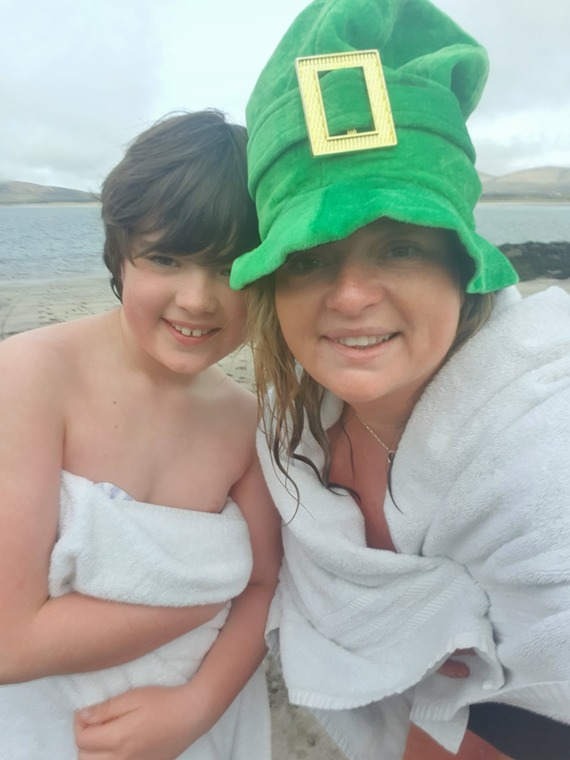 Sinéad Eadie and son Gaib after swimming in memory of Betty Sinéad Eadie and son Gaib after swimming in memory of Betty