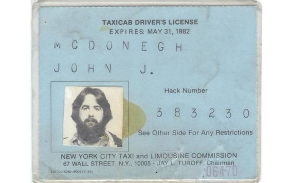 McDonagh’s hack license. McDonagh’s hack license.