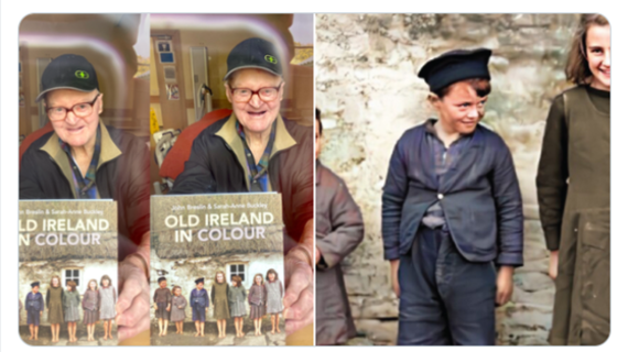 Sean O’Sullivan holding his copy of Old Ireland in Colour. Sean O’Sullivan holding his copy of Old Ireland in Colour.