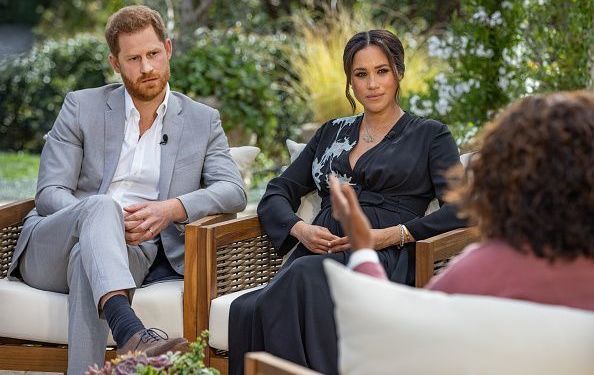 The Duke and Duchess of Sussex, Harry and Megan Markle, being interviewed by Oprah.. Credit: GETTY