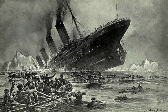 An illustration of the Titanic sinking. An illustration of the Titanic sinking.
