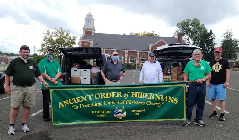 Brothers of Division 2 AOH in Hartford, CT collect food in the parking lot of Christ the King Parish in Wethersfield, CT Brothers of Division 2 AOH in Hartford, CT collect food in the parking lot of Christ the King Parish in Wethersfield, CT