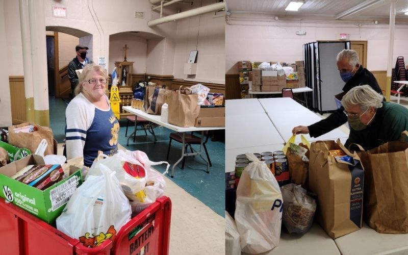 Members of Division 2 AOH in Hartford, CT prepare food items for distribution at Saint Augustine Parish food pantry in Hartford CT Members of Division 2 AOH in Hartford, CT prepare food items for distribution at Saint Augustine Parish food pantry in Hartford CT