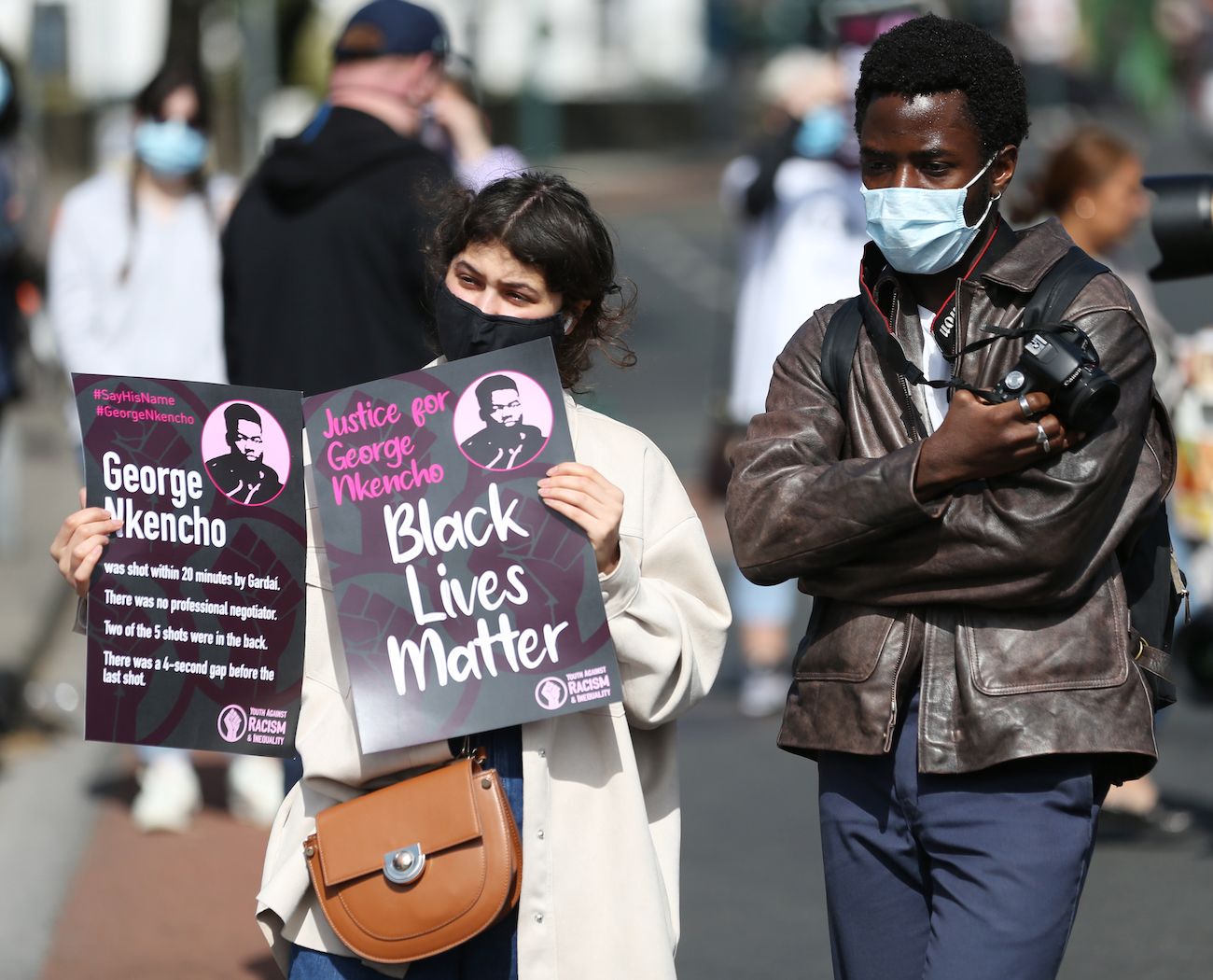 Supporters gather for George Nkencho’s family in Dublin on Monday. Supporters gather for George Nkencho’s family in Dublin on Monday.