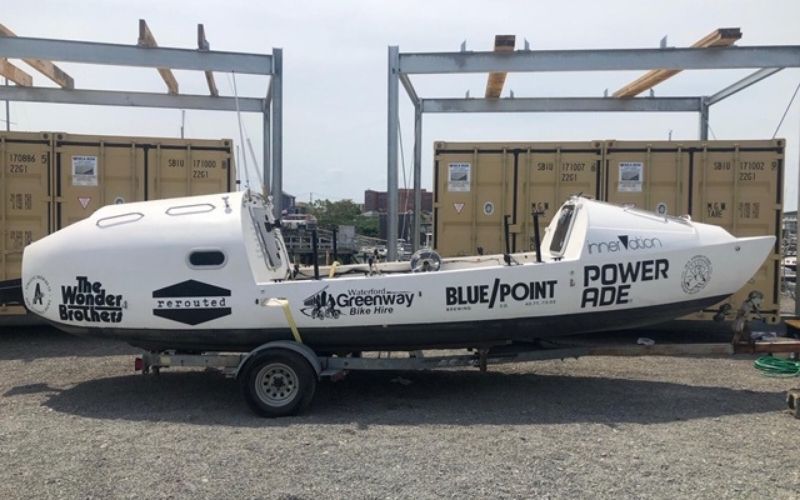 The specially designed rowboat that will bring the three men across the North Atlantic The specially designed rowboat that will bring the three men across the North Atlantic