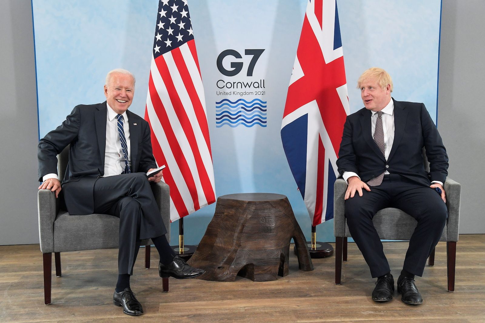 President Joe Biden and British Prime Minister Boris Johnson speaking at the G7 Summit, in Cornwall. President Joe Biden and British Prime Minister Boris Johnson speaking at the G7 Summit, in Cornwall.