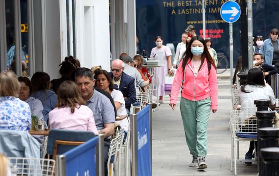 Mask and outdoor dining on Duke Street, in Dublin. Mask and outdoor dining on Duke Street, in Dublin.