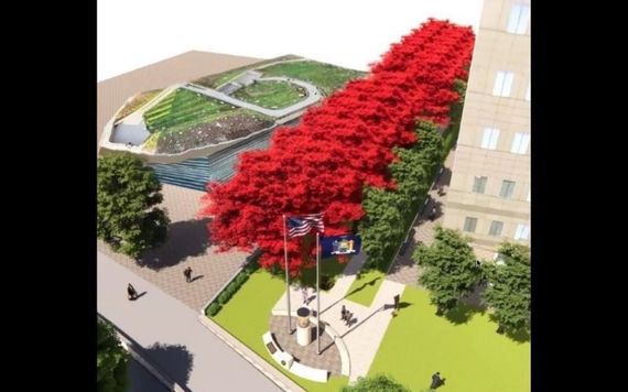 A rendering - said to be a work in progress - of the proposal adjacent to the Irish Hunger Memorial.