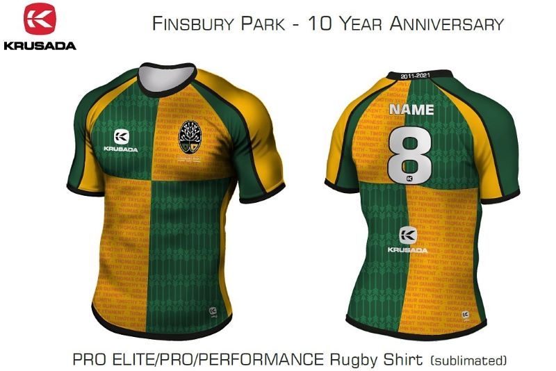 Finsbury Park RFC's 10 year anniversary jersey.