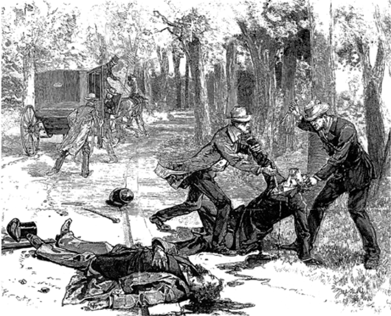 The murders of Chief Secretary Lord Frederick Cavendish and Under-Secretary Thomas Burke in Dublin’s Phoenix Park, as depicted in Le Monde, May 1882. The murders of Chief Secretary Lord Frederick Cavendish and Under-Secretary Thomas Burke in Dublin’s Phoenix Park, as depicted in Le Monde, May 1882.