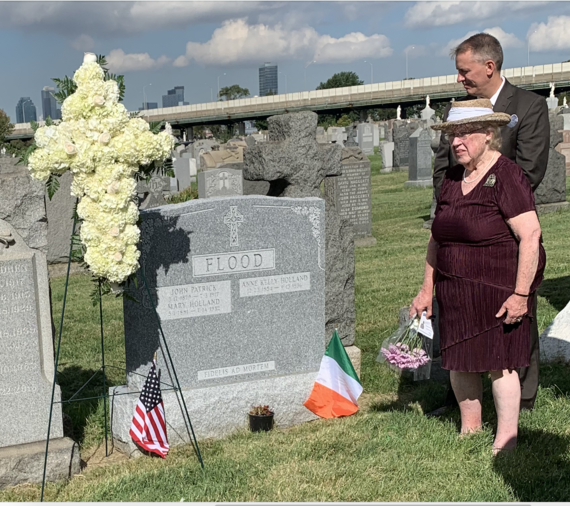 NYPD Commissioner Dermot Shea and Maureen O’Grady at the memorial for Patrolman Flood. NYPD Commissioner Dermot Shea and Maureen O’Grady at the memorial for Patrolman Flood.