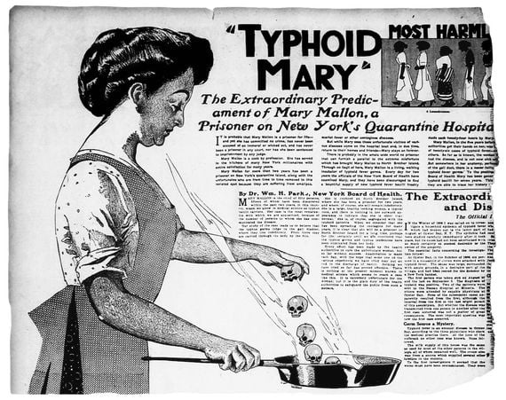 A newspaper illustrating Typhoid Mary's story. A newspaper illustrating Typhoid Mary's story.