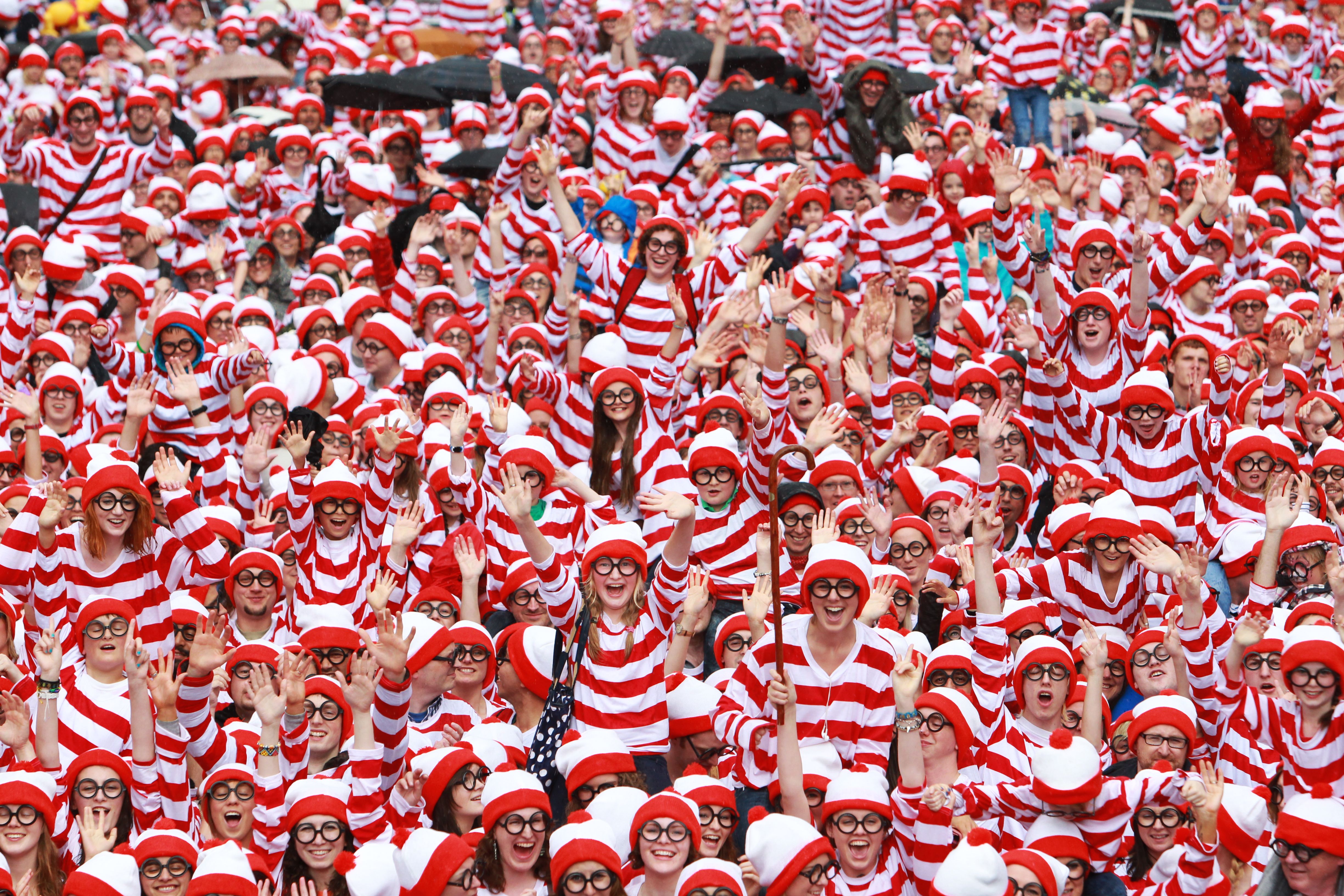 Where's Wally! World record number of people gathered dressed up as Wally / Waldo. Where's Wally! World record number of people gathered dressed up as Wally / Waldo.