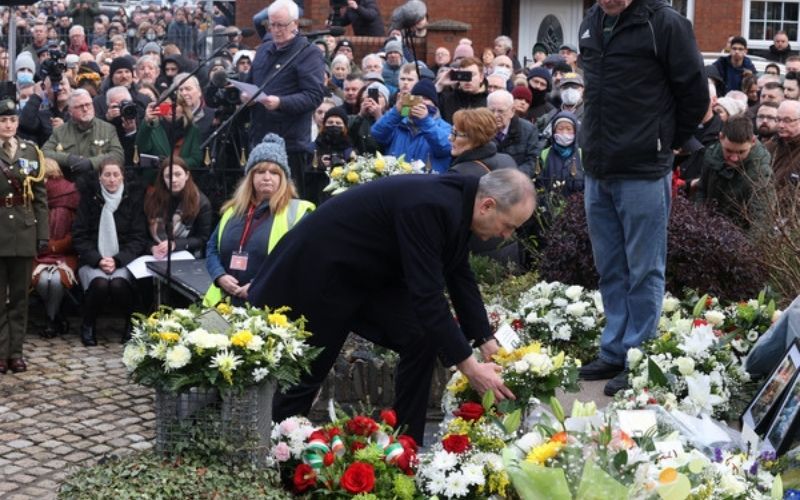 Taoiseach Micheál Martin lays a wreath during the Bloody Sunday commemorations. Rolling News