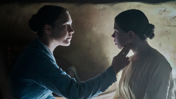Florence Pugh as Lib Wright and Kila Lord Cassidy as Anna O'Donnell in The Wonder Florence Pugh as Lib Wright and Kila Lord Cassidy as Anna O'Donnell in The Wonder