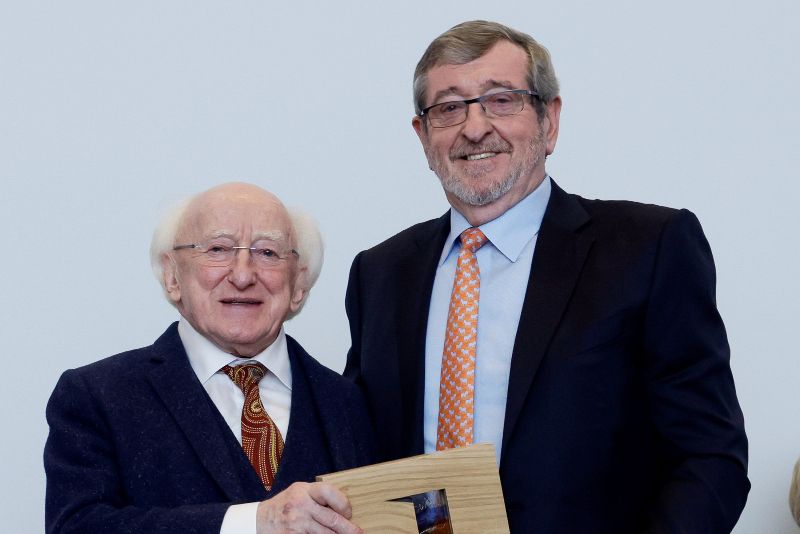 December 8, 2022: Michael J. Dowling with President Higgins at the Distinguished Service Awards Ceremony 2022. (Maxwells Photography / Áras an Uachtaráin) December 8, 2022: Michael J. Dowling with President Higgins at the Distinguished Service Awards Ceremony 2022. (Maxwells Photography / Áras an Uachtaráin)