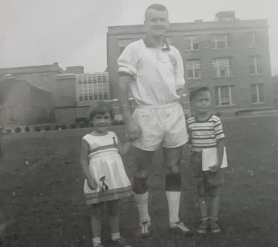 Jack Courtney, in his Gaelic football togs, with daughter Kathy and son Denn Jack Courtney, in his Gaelic football togs, with daughter Kathy and son Denn