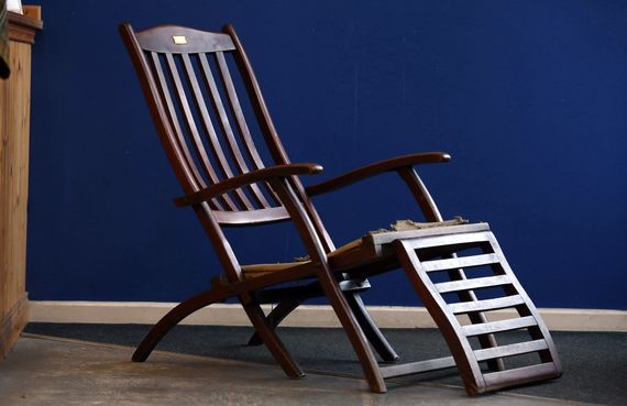 An original deck chair that was on the Lusitania, a passenger liner that was torpedoed by a German U Boat in 1915. 