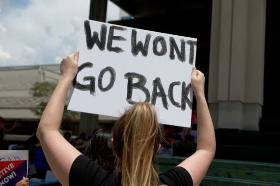 May 7, 2022: Abortion-rights supporters rally in Fort Lauderdale, Florida. A leaked draft opinion by Supreme Court Justice Samuel Alito has suggested that the Court is poised to overturn Roe v. Wade, the landmark 1973 ruling that created a constitutional right to abortion. (Getty Images)