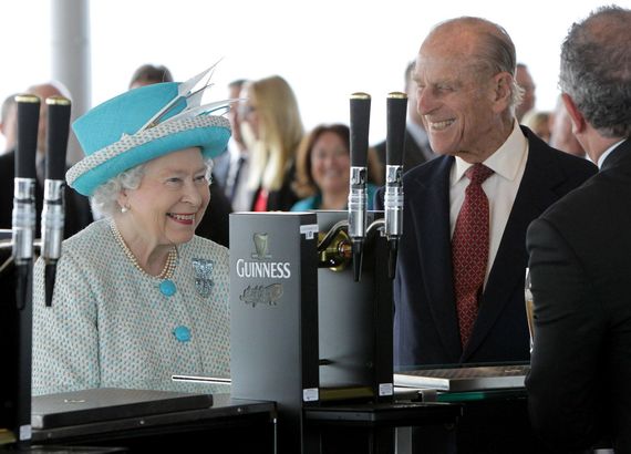 Queen Elizabeth and Prince Phillip having fun at Guinness Storehouse.