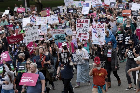 May 14, 2022: Abortion-rights demonstrators walk down Constitution Avenue during the Bans Off Our Bodies march in Washington, DC. (Getty Images) May 14, 2022: Abortion-rights demonstrators walk down Constitution Avenue during the Bans Off Our Bodies march in Washington, DC. (Getty Images)