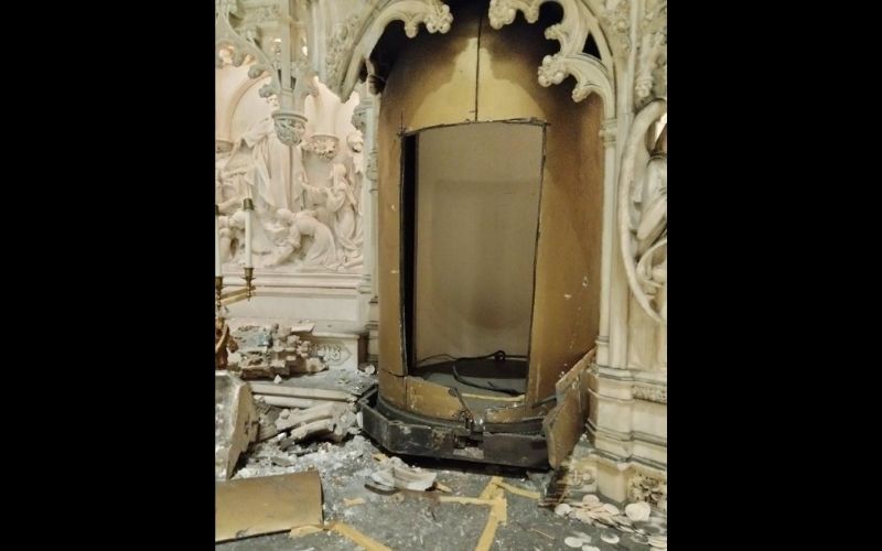 The scene after the burglary and vandalism at St. Augustine's Catholic Church. (Diocese of Brooklyn / DeSales Media Group)