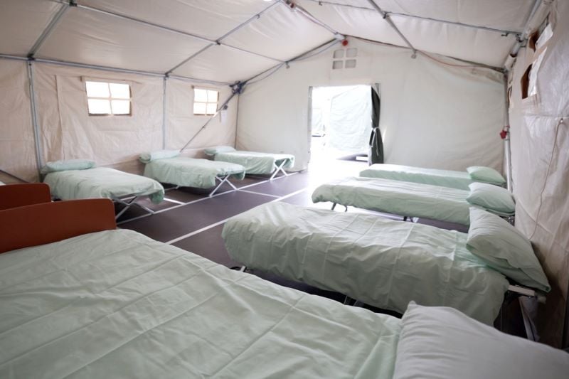 July 14, 2022: Tent accommodations in the Gormanstown Army Camp in Co Meath to house Ukrainian refugees and deal with the backlog arriving into the country. (RollingNews.ie)