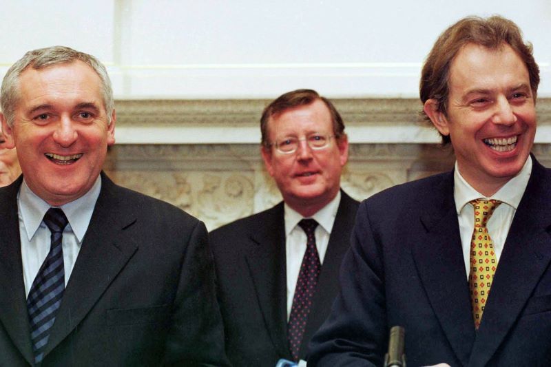 December 17, 1999: British Prime Minister Tony Blair with Taoiseach and Fianna Fail leader Bertie Ahern and Ulster Unionist Party Leader David Trimble in Downing Street after the British/Irish Council Meeting took place in Lancaster house. (RollingNews.ie)