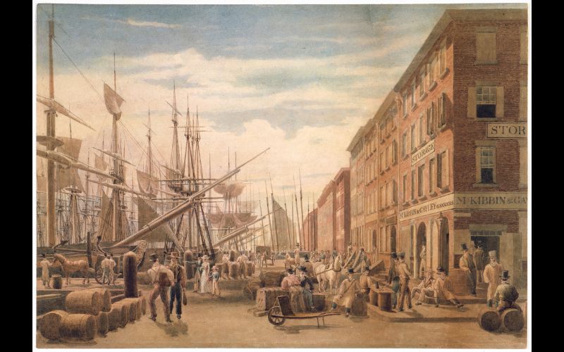 View of South Street, from Maiden Lane, New York City by William James Bennett circa 1827. (Public Domain / Metropolitan Museum of Art.)
