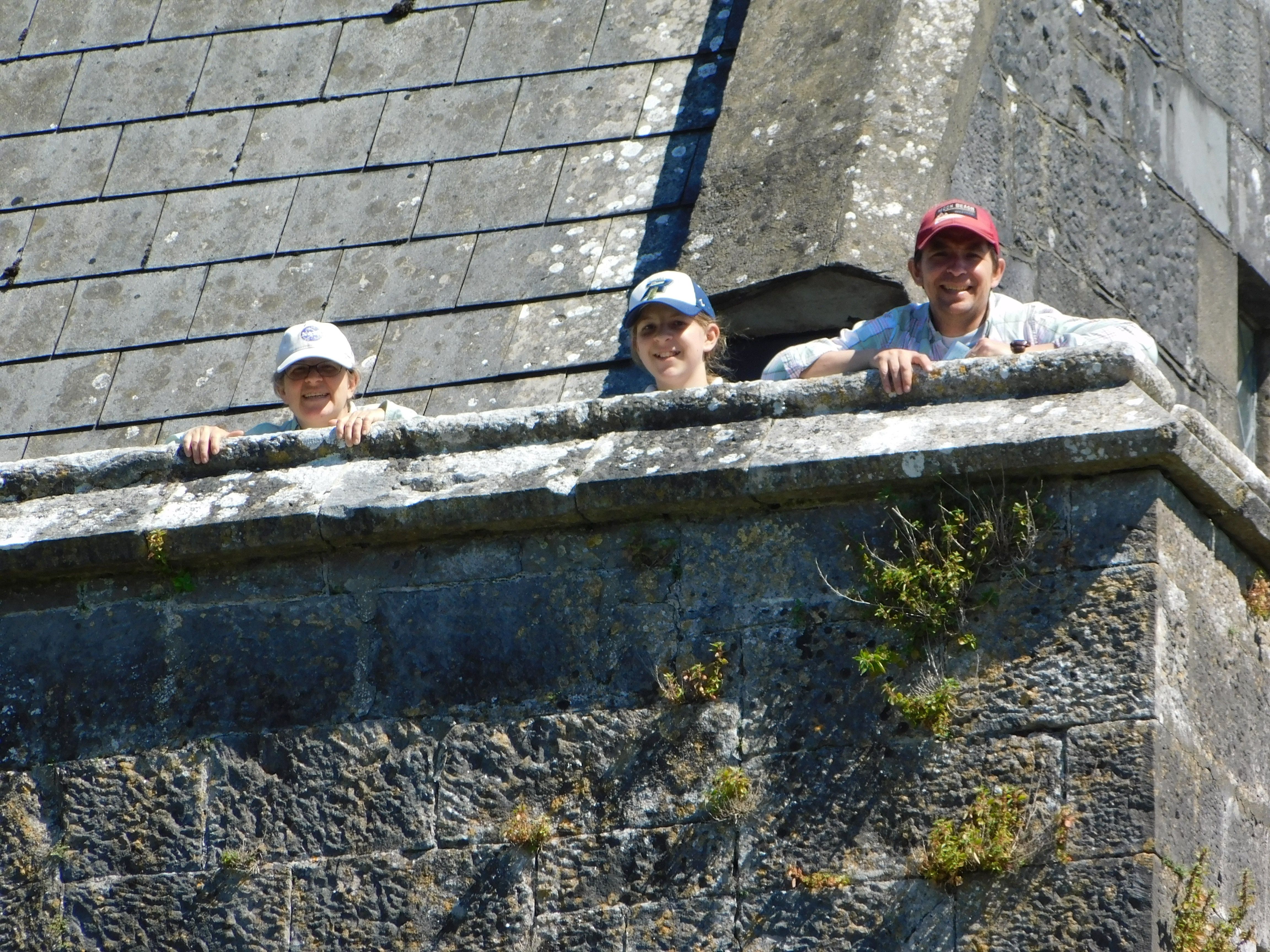 Rachael, Ben and Brian are all smiles from the top of Crauggaunowen Castle in Co. Clare built circa 1550.