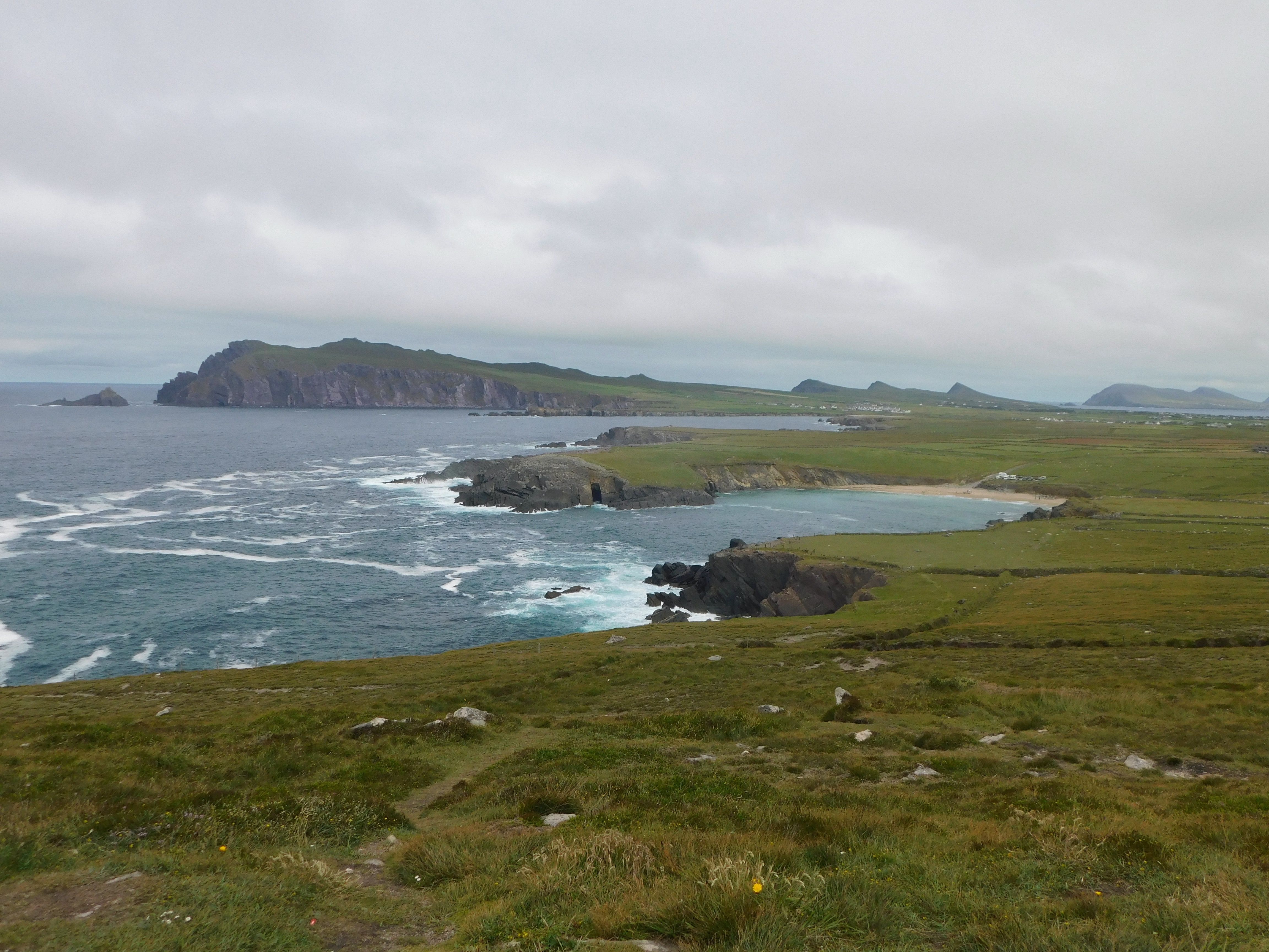 Slea Head drive on the Dingle Peninsula provided us with this spectacular view of Clogher Beach with the Three Sisters on the horizon.