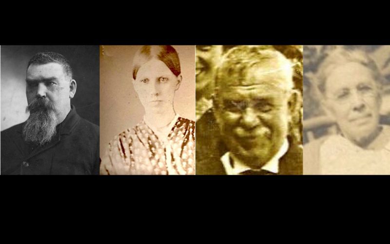 Children of Thomas Carolan (1806-1870) & Elizabeth Smyth Carolan (1817-1876), Various dates. Four of eight children who survived into adulthood. L-r clockwise, Michael Carolan, 1844-1906, On board the Patrick Henry at age 3; Julia Ann Haughey, 1849-1905; Martha Tansey Guppy, 1852-1929; Thomas Spencer Carolan,1852-1915. Courtesy Ann Carolan Moerk, Elizabeth Haarlander, Nathan Kelley & Michael Thompson.