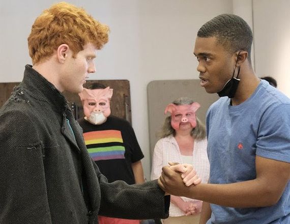 Nick Barasch as Francie Brady and Christian Strange as Joe Purcell in rehearsal for The Butcher Boy Nick Barasch as Francie Brady and Christian Strange as Joe Purcell in rehearsal for The Butcher Boy