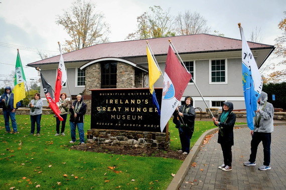 Demonstrators protesting the closure of Ireland's Great Hunger Museum
