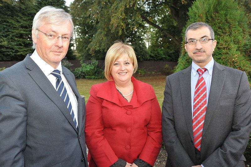 At reception in US Consulate, Belfast, are Colin Walsh of Crescent Capital, Consulate Deputy Principal Officer Gabriella Moseley and Dr Raied Al-Wazzan of Andor Technologies. At reception in US Consulate, Belfast, are Colin Walsh of Crescent Capital, Consulate Deputy Principal Officer Gabriella Moseley and Dr Raied Al-Wazzan of Andor Technologies.