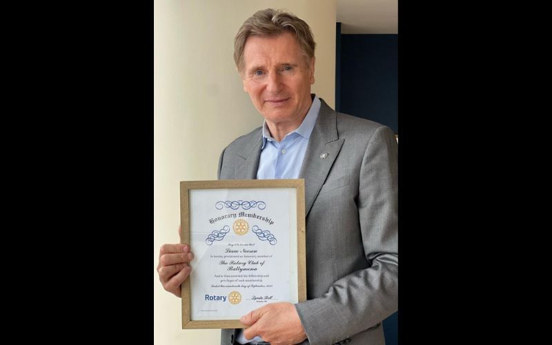 Liam Neeson with his honorary Rotary Ireland membership. (Courtesy Rotary Ireland) Liam Neeson with his honorary Rotary Ireland membership. (Courtesy Rotary Ireland)