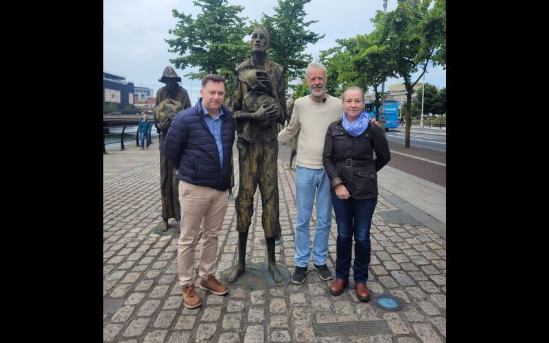 Ireland's Great Hunger Museum of Fairfield President, John Foley, Bronze Sculptor Rowan Gillespie and myself,Loretto Leary standing at Gillespie's Famine sculpture on the Quays in Dublin in June 2023. Ireland's Great Hunger Museum of Fairfield President, John Foley, Bronze Sculptor Rowan Gillespie and myself,Loretto Leary standing at Gillespie's Famine sculpture on the Quays in Dublin in June 2023.