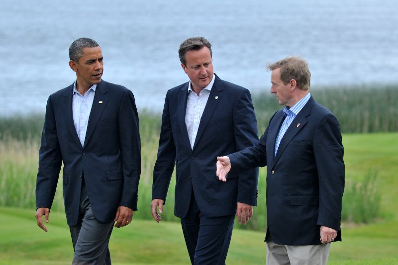 June 18, 2013: President Barack Obama, Prime Minister David Cameron, and Taoiseach Enda Kenny at the G8 summit at Lough Erne, Co Fermanagh, Northern Ireland. (RollingNews.ie) June 18, 2013: President Barack Obama, Prime Minister David Cameron, and Taoiseach Enda Kenny at the G8 summit at Lough Erne, Co Fermanagh, Northern Ireland. (RollingNews.ie)