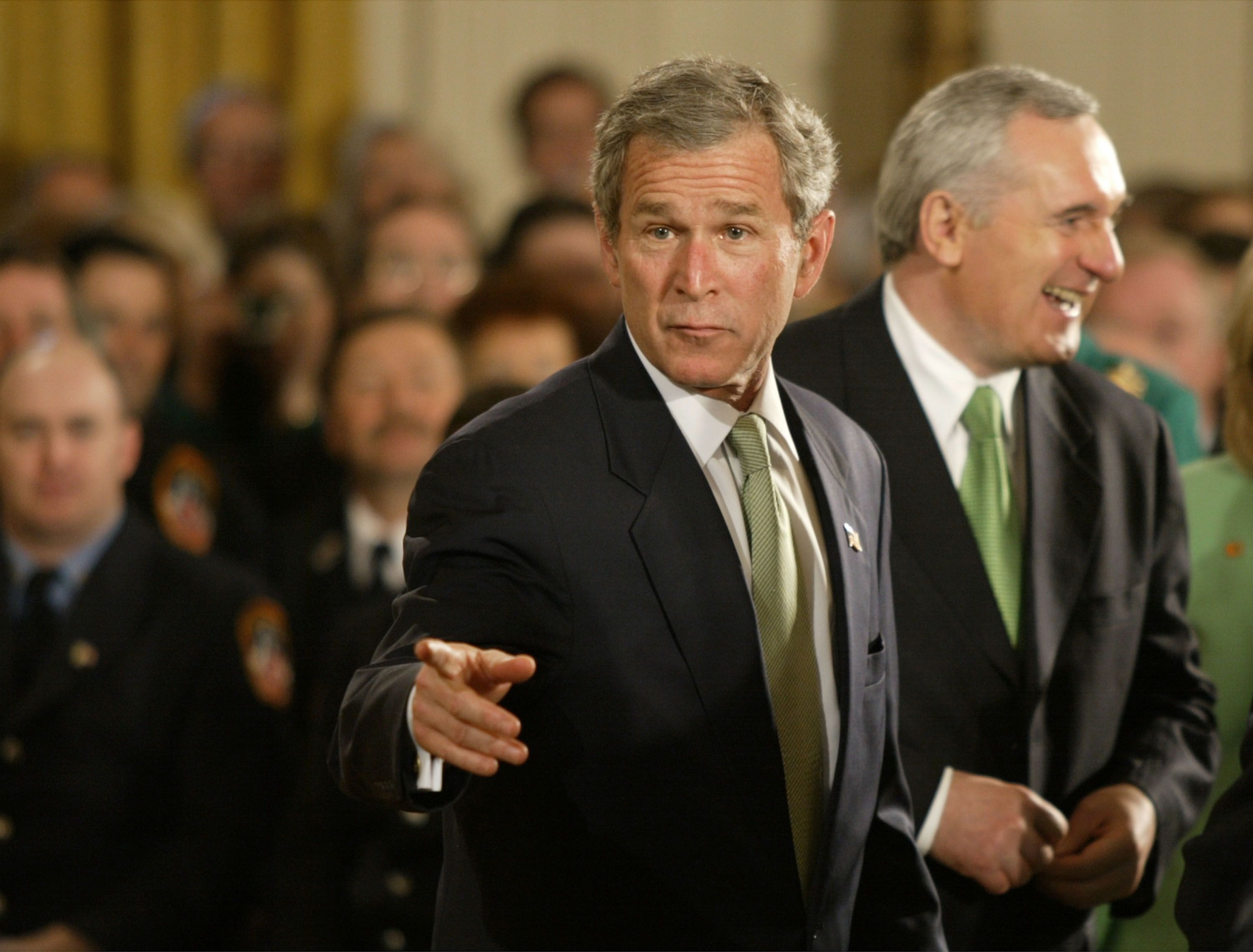 George Bush and Bertie Ahern on St. Patrick's Day in 2002. Getty