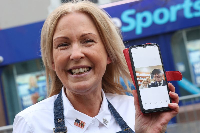 April 12, 2023: Patrica Moriarty from the Food House in Dundalk who got a selfie with the President of the United States of America Joseph Biden meeting people while visiting Ireland on Day 1 of his official visit to the Republic of Ireland. (RollingNews.ie) April 12, 2023: Patrica Moriarty from the Food House in Dundalk who got a selfie with the President of the United States of America Joseph Biden meeting people while visiting Ireland on Day 1 of his official visit to the Republic of Ireland. (RollingNews.ie)