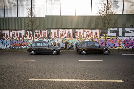 Black Cab Tour, in Belfast, visiting the Peace Wall. Black Cab Tour, in Belfast, visiting the Peace Wall.
