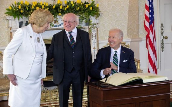April 13, 2023: US President Joe Biden with President Michael D. Higgins and Sabina Higgins. (Getty Images) April 13, 2023: US President Joe Biden with President Michael D. Higgins and Sabina Higgins. (Getty Images)