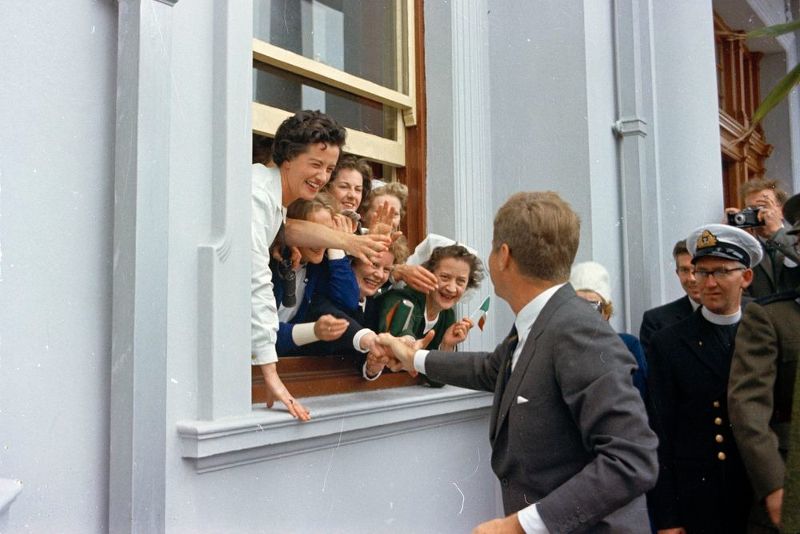 June 28, 1963: President John F. Kennedy greets a group of nurses through an open window of a building in Cork, Ireland. (Public Domain / Cecil Stoughton. White House Photographs. John F. Kennedy Presidential Library and Museum, Boston) June 28, 1963: President John F. Kennedy greets a group of nurses through an open window of a building in Cork, Ireland. (Public Domain / Cecil Stoughton. White House Photographs. John F. Kennedy Presidential Library and Museum, Boston)